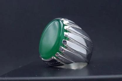 Rare Unheated Green Yemeni aqeeq ring for men Natural Yamani hakik rings gift Sterling Silver 925 - Heavenly Gems