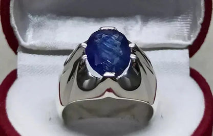 4.6 Carat Sapphire Ring - Sterling Silver Handmade Men's Ring - Heavenly Gems