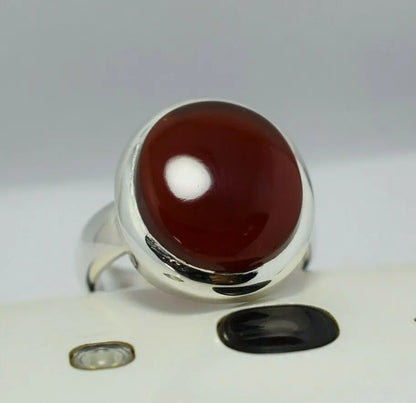 Brown Blood Red Yemeni Aqeeq Ring Agate Akik Aqiq Silver Rings Mens Jewellery - Heavenly Gems