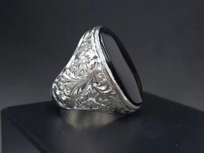 Mens Black Aqeeq Ring natural Agate Ring for Men Shifat Al Abad Yemeni Aqeeq Ring - Heavenly Gems