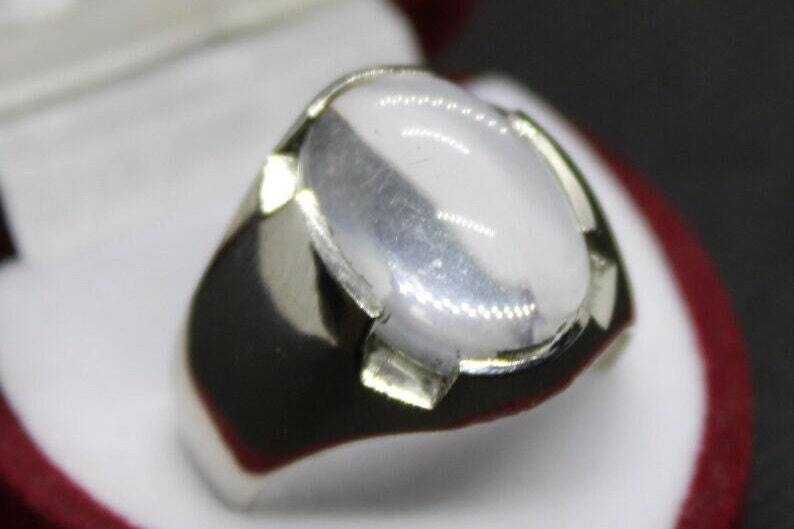 Natural White Quartz Mens Ring Sterling Silver 925 Moonstone Ring Dur e Naja - Heavenly Gems