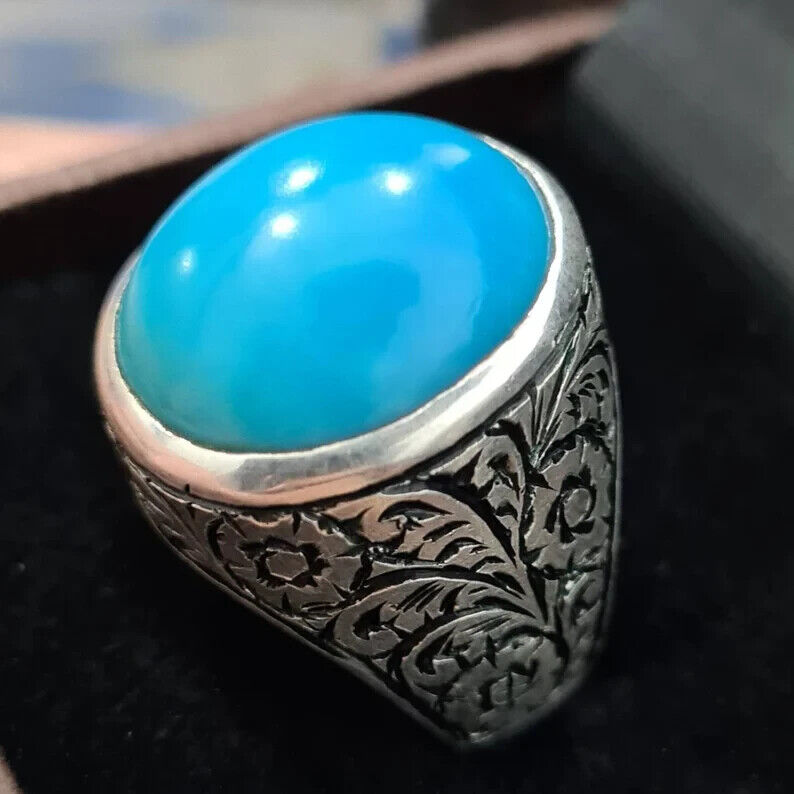 Natural Turquoise Ring Feroza rings Mens Feroza gemstone rings Neyshapuri Feroza - Heavenly Gems