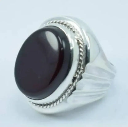 Big Kabadi Black Aqeeq Ring Yemeni Aqeeq Ring for Men Mens Yameni Aqeeq Ring men Sterling Silver 925 (Premium Quality) - Heavenly Gems