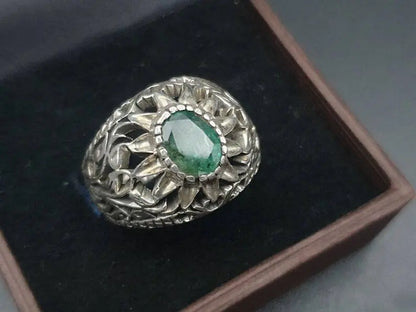Natural Emerald Ring For Men Women 925 Sterling Silver Handmade Ring Green ring - Heavenly Gems