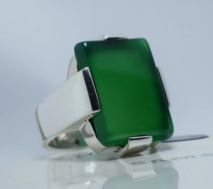 Natural Dark Green Yemeni Aqeeq Ring Agate 925 Sterling Silver Ring Shia Rings - Heavenly Gems