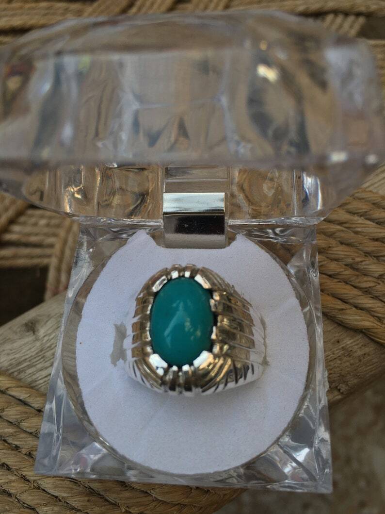Natural Hussaini feroza Real Hussaini Feroza Original Feroza Stone Ring Genuine - Heavenly Gems