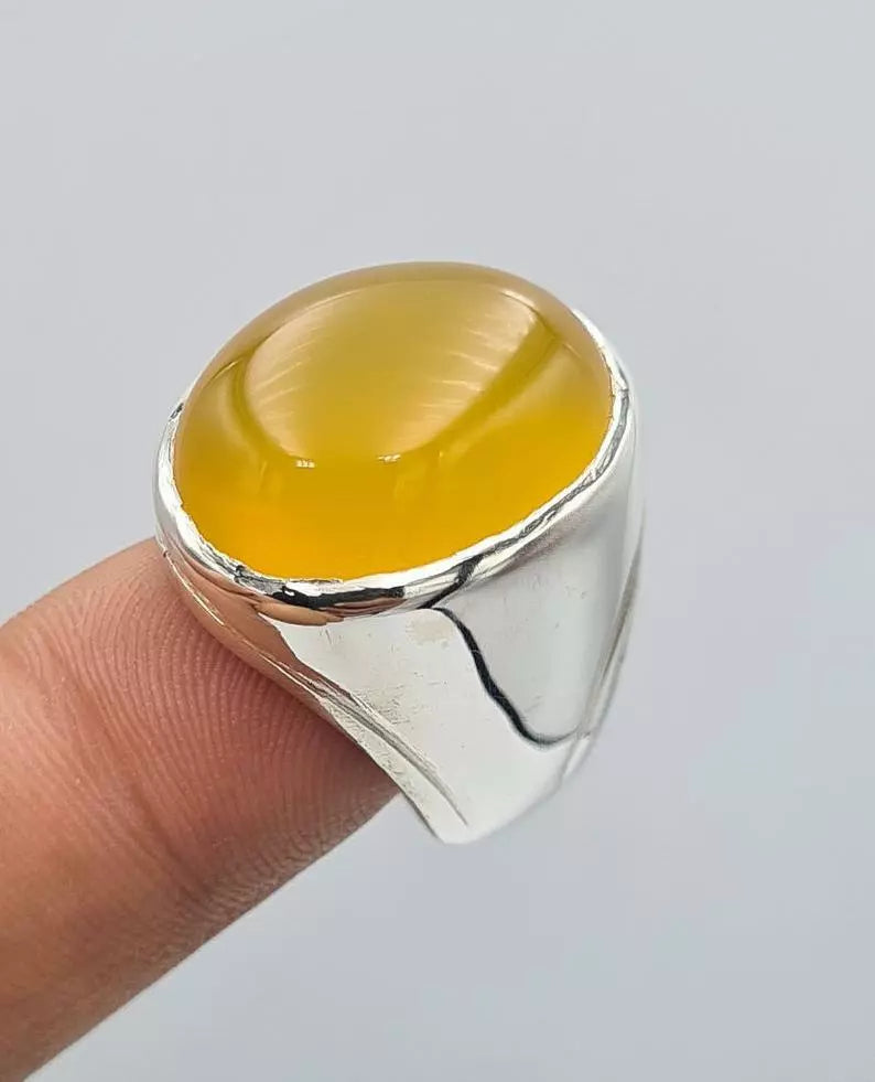 Aqeeq ring yemeni yamni yemen hakik yellow agate jewelry gift for him men rings - Heavenly Gems