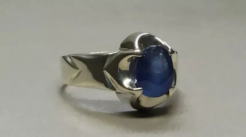 Blue Sapphire Men's Ring - Sterling Silver 925 Ring with Clean Luster - Heavenly Gems