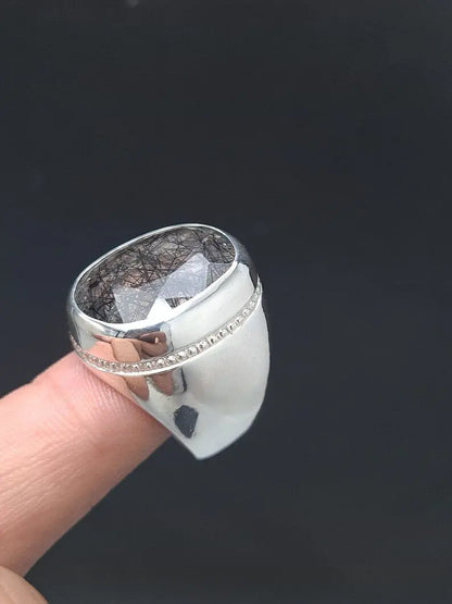 Natural Muh e Najaf Mens Sterling Silver 925 Handmade Ring Rutilated Quartz Ring - Heavenly Gems
