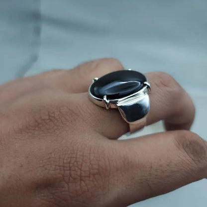 Real Yemeni Aqeeq Ring Kabadi Black Dark Deep Blood Red Aqeeq Ring Akik Ring men Sterling Silver 925 (Premium Quality) - Heavenly Gems