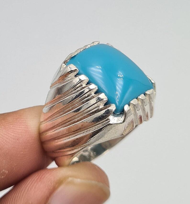 AAAA Turquoise Ring Sleeping beauty stone natural blue turquoise stone mens 925 Sterling Silver Ring - Heavenly Gems