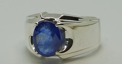 Natural Royal Deep Blue Sapphire Mens Ring Sterling Silver 925 Handmade gift - Heavenly Gems