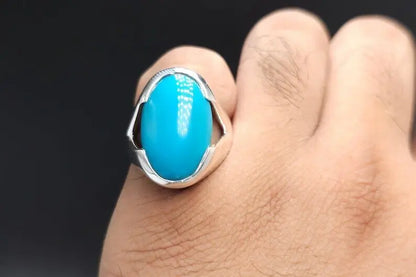 Genuine Turquoise Gemstone Sterling Silver Ring Big natural turquoise pomellato - Heavenly Gems