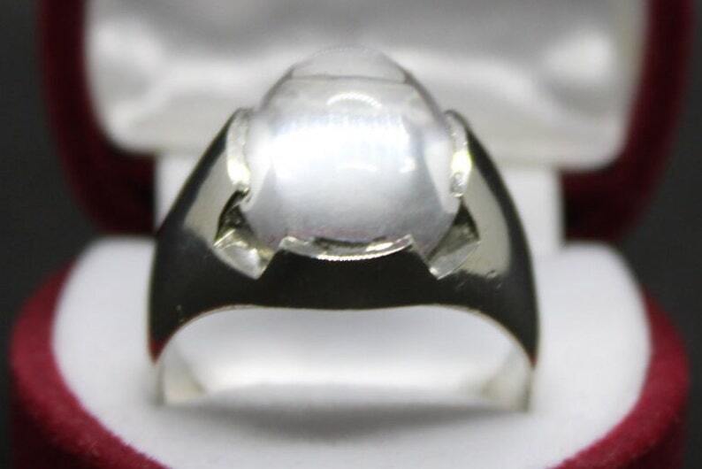 Natural White Quartz Mens Ring Sterling Silver 925 Moonstone Ring Dur e Naja - Heavenly Gems