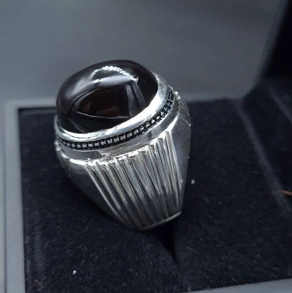 Yemeni Aqeeq Ring Shefat Al Abad Al Habshi Black Aqeeq Yemeni Kabadi Aqeeq Agate Sterling Silver 925 (Premium Quality) - Heavenly Gems