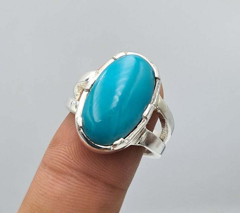 AAAA Sleeping beauty unisex feroza ring real turquoise stone jewelry mens rings - Heavenly Gems