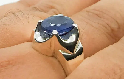 Natural Royal Deep Blue Sapphire Mens Ring Sterling Silver 925 Handmade Blue man - Heavenly Gems