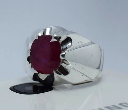 Ruby Ring Mens Real Ruby Stone Handmade Silver Rings Shia Rings Natural Gemstone 925 Sterling Silver Ring - Heavenly Gems
