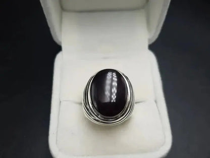 Mens Yemeni Aqeeq Ring Deep Black Yamni Agate Ring For Men Natural Agate Ring - Heavenly Gems