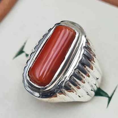 Untreated Real Coral ring Mens Coral Ring Marjan rings Top reddish Orange coral - Heavenly Gems