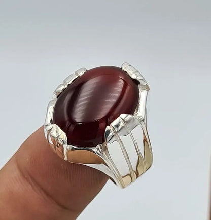 Red Aqeeq Akik Aqiq Yemeni Yaman Yamni Agate Bague Sterling Silver Jewelry Rings - Heavenly Gems