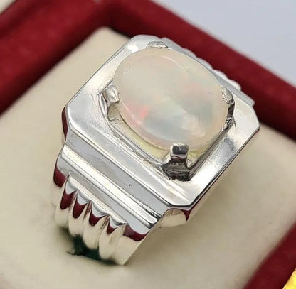 opal ring natural white opal australian handmade jewelry sterling silver ring - Heavenly Gems