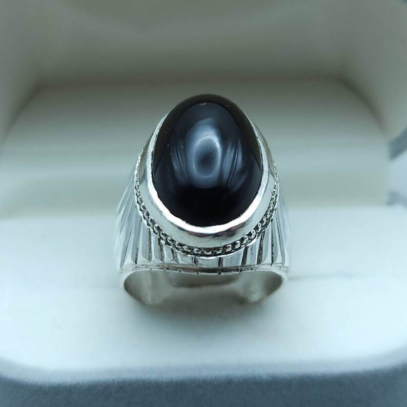 Yemeni Aqeeq Ring Yameni Aqeeq Ring Agate Ring Big Black Kabadi Aqeeq Agate gift - Heavenly Gems