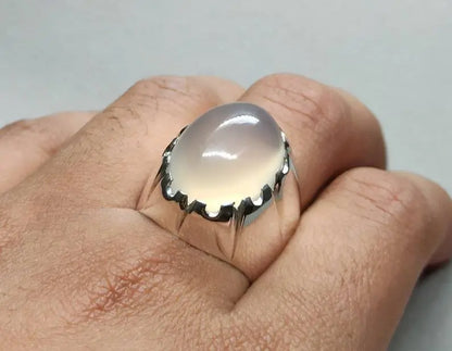 Mens Real Quartz Ring High Quality Sterling Silver 925 Moonstone Dur e Najaf - Heavenly Gems