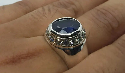 Natural Deep Blue Sapphire Women Ring Sterling Silver 925 Handmade Neelam Ring - Heavenly Gems