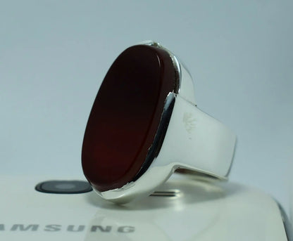 Brown Blood Red Yemeni Aqeeq Ring Akik Aqiq Agate Bague Sterling Silver Rings - Heavenly Gems