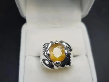 Mens Yellow Sapphire Ring - Pukhraj Ring For Men - Natural Yellow Sapphire Handmade - Heavenly Gems