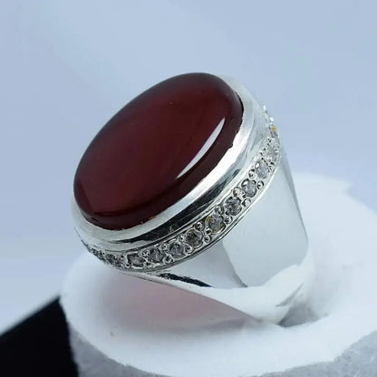 Mens Brown Black Aqeeq Ring Yemeni Aqeeq Ring for Men Mens Yemeni akik Ring brown Sterling Silver 925 (Premium Quality) - Heavenly Gems