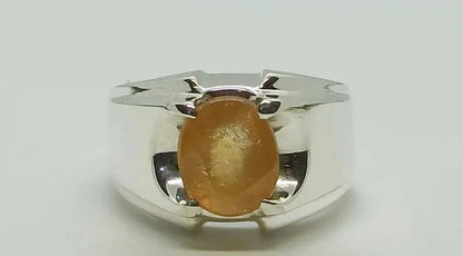Natural Yellow Sapphire Mens Ring Sterling Silver 925 Handmade Pukhraj Ring gift - Heavenly Gems