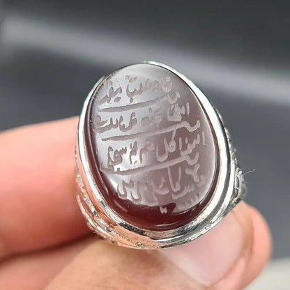 Naad-e-Ali Written Yemeni aqeeq ring | Mens Agate ring | Real yamani aqeeq rings Silver 925 - Heavenly Gems