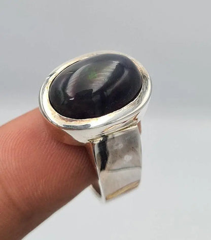 Beautiful Black Opal Ring Unisex Handmade Jewelry Gift mother's day ring to gift - Heavenly Gems