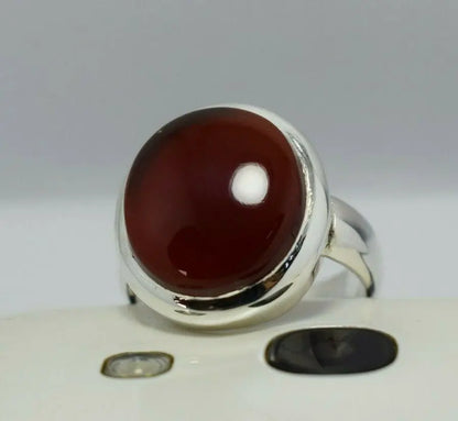 Brown Blood Red Yemeni Aqeeq Ring Agate Akik Aqiq Silver Rings Mens Jewellery - Heavenly Gems