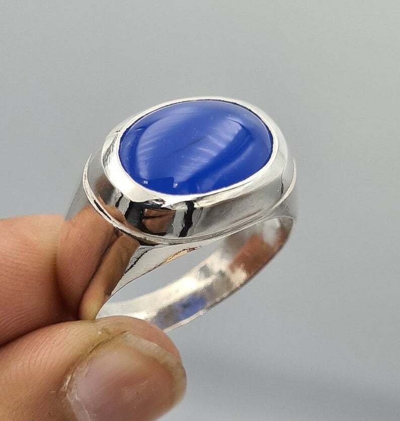 Rare blue yemeni aqeeq yamni yemen akik agate hakik bague mens rings easter gift - Heavenly Gems