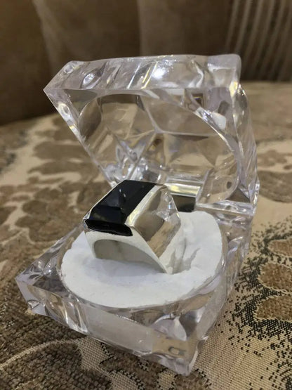 Original Black Aqeeq Akik Haqeeq Stone ring In Emerald Cut Square Design ring - Heavenly Gems