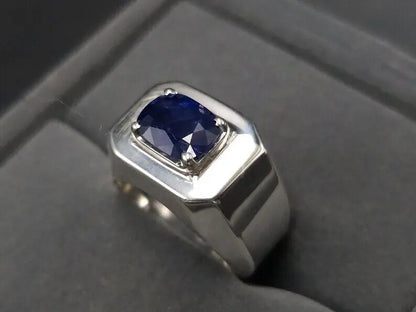 Natural Sapphire Ring For Men Royal Blue Ceylon Sapphire 925 Sterling Silver man - Heavenly Gems