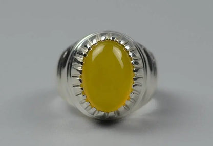 Oval Shape Zard Aqeeq Sterling Silver 925 Yellow Onyx Ring Yellow Carnelian Ring - Heavenly Gems