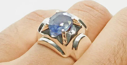 Natural Elegant 3 Carat Blue Sapphire Men's Ring - Sterling Silver 925 Gifts - Heavenly Gems