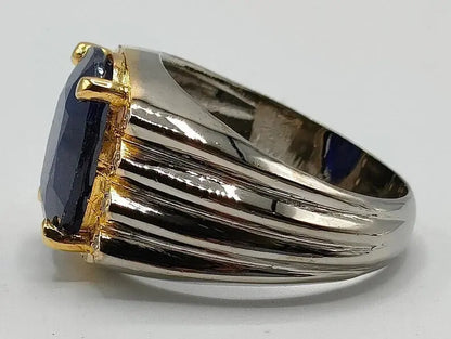 Natural Royal Deep Blue Sapphire Men's Ring Sterling Silver 925 Blue Sapphire - Heavenly Gems