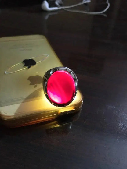 Original Yemeni Aqeeq Black Aqeeq Haqeeq Akik Stone ring Blood red under light - Heavenly Gems