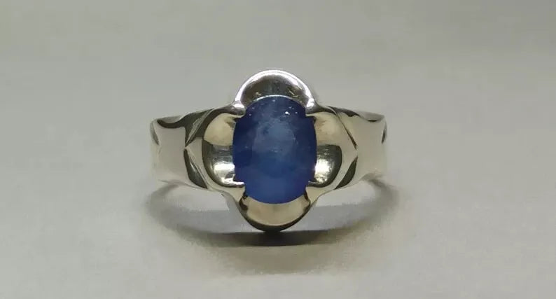 Blue Sapphire Men's Ring - Sterling Silver 925 Ring with Clean Luster - Heavenly Gems