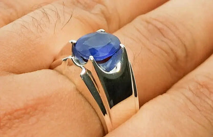 Natural Royal Deep Blue Sapphire Mens Ring Sterling Silver 925 Handmade gift - Heavenly Gems