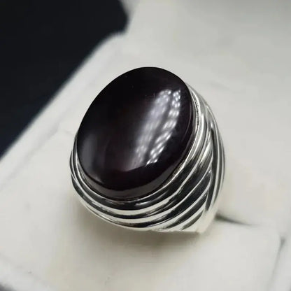 Mens Yemeni Aqeeq Ring Deep Black Yamni Agate Ring For Men Natural Agate Ring - Heavenly Gems