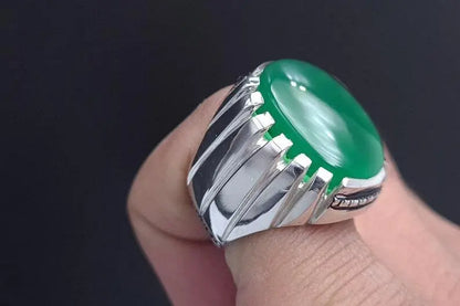 Rare Unheated Green Yemeni aqeeq ring for men Natural Yamani hakik rings gift Sterling Silver 925 - Heavenly Gems
