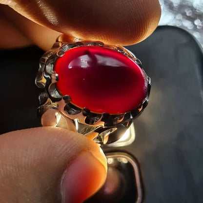 Old yemeni aqeeq ring shifat al abad mens gemstone agate rings hakik ring akik 925 Sterling Silver Ring - Heavenly Gems