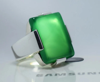 Natural Dark Green Yemeni Aqeeq Ring Agate 925 Sterling Silver Ring Shia Rings - Heavenly Gems