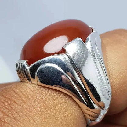 Men's Yemeni Dark Brown Black Aqeeq Ring - Exquisite Agate Stone in Premium Sterling Silver - Heavenly Gems